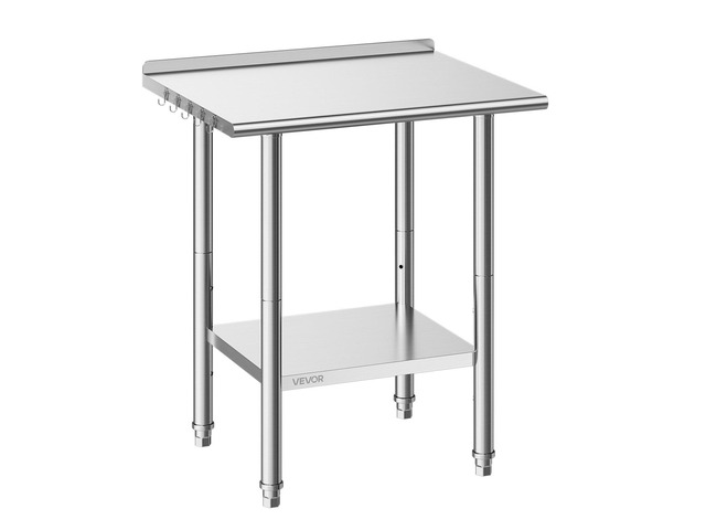 VEVOR Stainless Steel Work Table, 24x30 Inch Food Prep Table with Backsplash, Commercial Kitchen Workstation with Adjustable Undershelf, Metal...