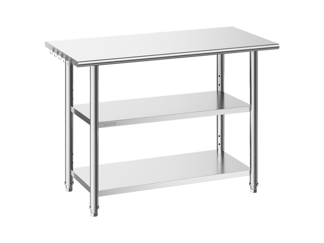 VEVOR Stainless Steel Work Table, 24x48 Inch Food Prep Table with 2 Shelves, Commercial Kitchen Workstation, Metal Heavy Duty Utility Worktable,...