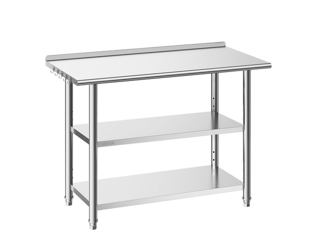 VEVOR Stainless Steel Work Table, 24x48 Inch Food Prep Table with 2 Shelves and Backsplash, Commercial Kitchen Workstation, Metal Heavy Duty...