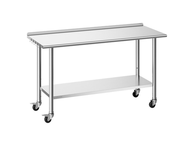 VEVOR Stainless Steel Work Table, 24x60 inch Food Prep Table with Wheels and Backsplash, Commercial Kitchen Workstation with Adjustable Undershelf,...