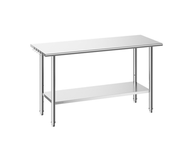 VEVOR Stainless Steel Work Table, 24x60 Inch Food Prep Table, Commercial Kitchen Workstation with Adjustable Undershelf, Metal Heavy Duty Utility...