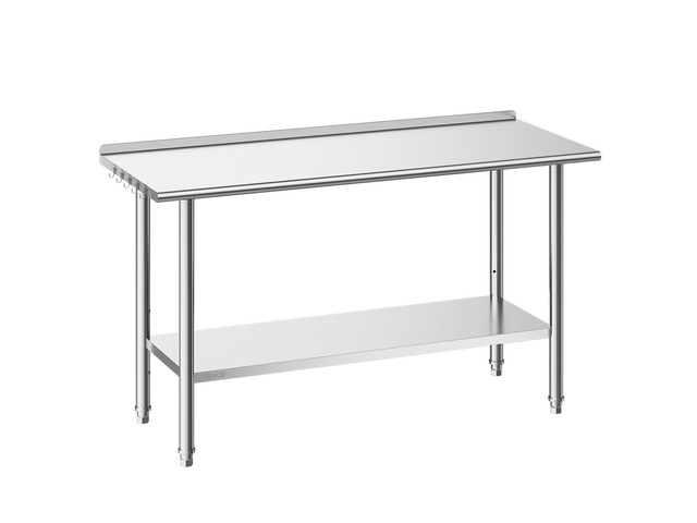 VEVOR Stainless Steel Work Table, 24x60 Inch Food Prep Table with Backsplash, Commercial Kitchen Workstation with Adjustable Undershelf, Metal...