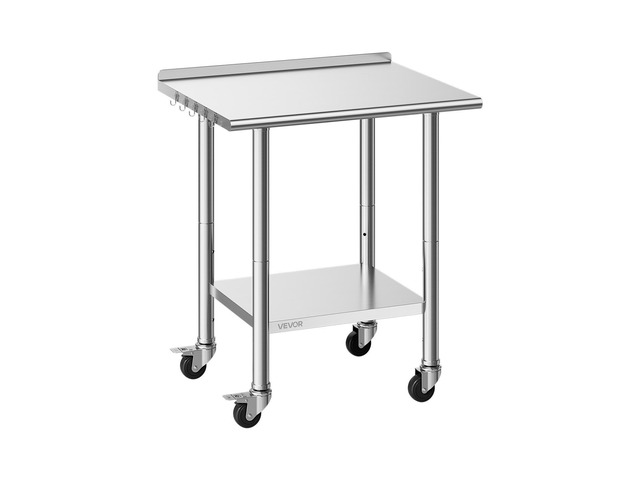VEVOR Stainless Steel Work Table, 24x30 inch Food Prep Table with Wheels and Backsplash, Commercial Kitchen Workstation with Adjustable Undershelf,...