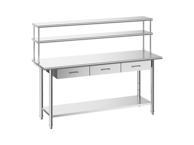 VEVOR Stainless Steel Work Table, 24x72 Inch Food Prep Table with Overshelves and 3 Drawers, Commercial Kitchen Workstation with Adjustable...