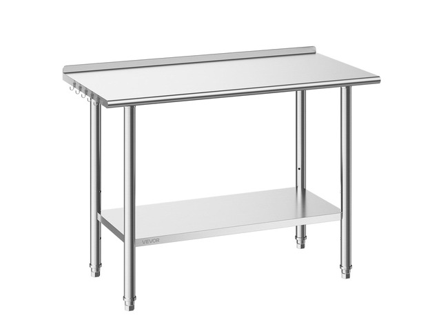 VEVOR Stainless Steel Work Table, 24x48 Inch Food Prep Table with Backsplash, Commercial Kitchen Workstation with Adjustable Undershelf, Metal...
