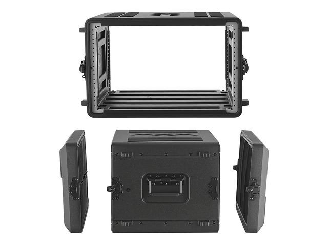 VEVOR 6U Rack Case, 15 in Depth, Rackmount Flight Case Shallow Rack with Microphone Compartments, Polyethylene Construction, Recessed Latches, Easy...