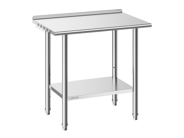 VEVOR Stainless Steel Work Table, 24x36 Inch Food Prep Table with Backsplash, Commercial Kitchen Workstation with Adjustable Undershelf, Metal...