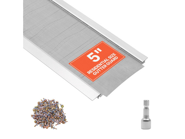 VEVOR Gutter Guard, 5 in Aluminum Gutter Cover with Stainless Steel Micro Mesh, Heavy-Duty 48ft Length, 0.04in Thick, Leaf Guard for Debris and...