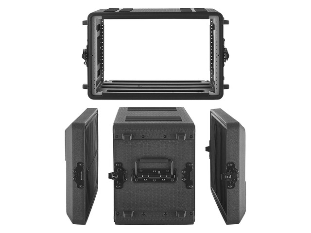 VEVOR 6U Rack Case, 12 in Depth, Rackmount Flight Case Shallow Rack with Microphone Compartment, Polyethylene Construction, Recessed Latches, Easy...