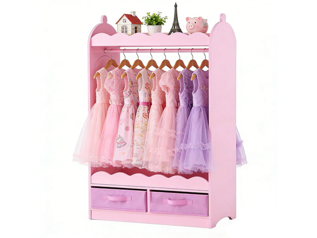 VEVOR Kids Dress Up Storage, with Mirror, Toddler Costume Wardrobe with Drawer, Dress Up Wardrobe Closet for Little Girls, Pretend Storage Dresser,...