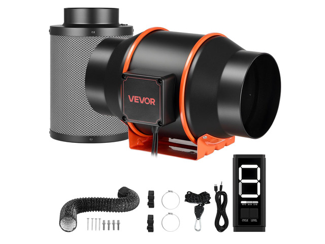 VEVOR Inline Duct Fan Kit with Carbon Filter, 402 CFM 6 inch EC Motor Ventilation Fan with 3-Speed Circulation, 10-Speed PWM Controller, Timer,...