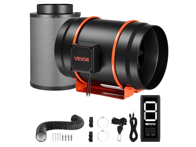 VEVOR Inline Duct Fan Kit with Carbon Filter, 807 CFM 8 inch EC Motor Ventilation Fan with 3-Speed Circulation, 10-Speed PWM Controller, Timer,...