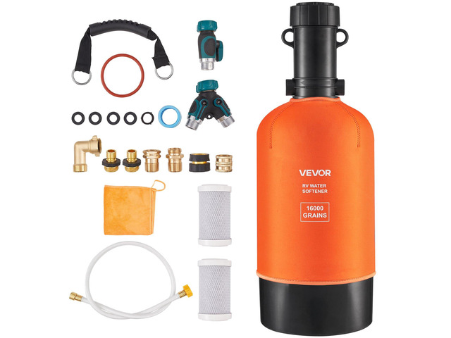 VEVOR RV Water Softener, 16,000 Grain, Portable Water Softener with Filter System, NPT 3/4' Fittings, Food-Grade Resin, Quick Connect, for RVs,...