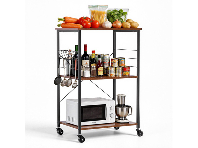 VEVOR Kitchen Utility Cart, 3 Tier 23.7 in Microwave Stand Coffee Cart, Heavy Duty Storage Rack, Service Trolley on Wheels, Industrial Rolling Work...