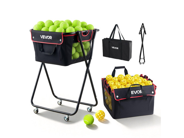 VEVOR Tennis Ball Hopper, Holds 175 Tennis Balls or 290 Pickleballs, Foldable Pickleball Basket Cart with Wheels for Easy Pick Up, Portable...