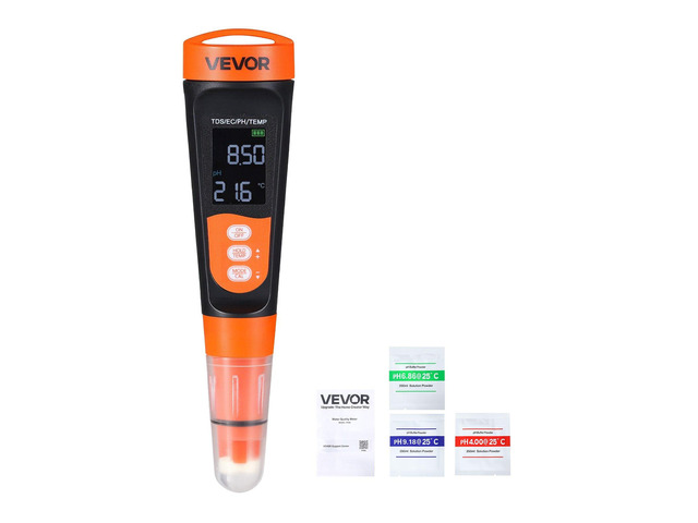 VEVOR pH Meter, Accurate pH/EC (Conductivity)/TDS (ppm) Multi-Parameter Measurement, IP68 Waterproof Probe, Pocket Tester Kit with Calibration...