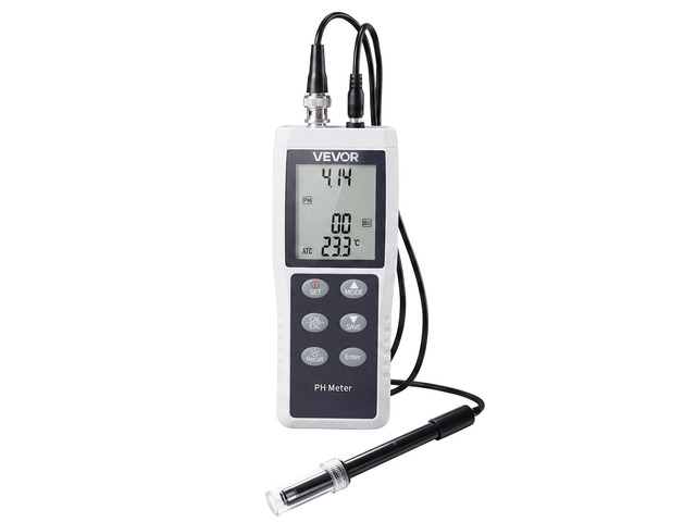 VEVOR pH Meter, 0-14 pH Range, IP68 Waterproof Probe, 3-Point Auto Calibration, Portable Tester Kit with Calibration Powder Packets, Temperature...