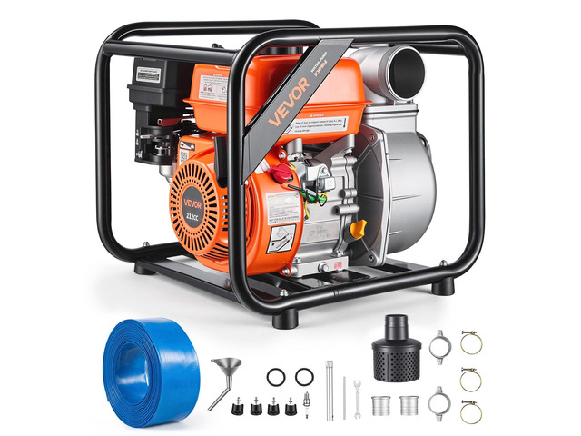 VEVOR Gas Powered Water Pump, 3 in, 264 GPM 7HP Semi Trash Water Transfer Pump Portable, Gasoline Engine with 25 ft Discharge Hose, Heavy Duty...