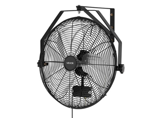 VEVOR Wall Mount Fan, 18 in Wall Mounted Hanging Fan with IP44-rated Protection, 3-Speed, Long Airflow Distance, Adjustable Rotation Angle,...