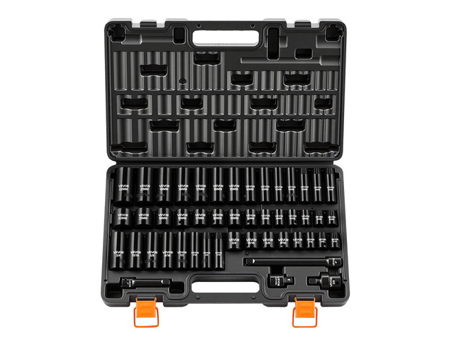 VEVOR Impact Socket Set, 3/8' Drive, 48-Piece Socket Set, 6-Point Sockets, SAE 5/16'-3/4' and Metric 8-19 mm, 21-22 mm, Easy to Identify, Cr-V...