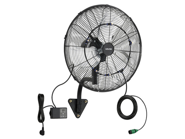 VEVOR Wall Mount Fan, 20 in Wall Mounted Hanging Fan with Oscillating & Mist, Remote, IP44-rated, 3-Speed, 18h Timer, Temperature Control, Powerful...