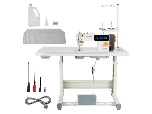 VEVOR Industrial Sewing Machine, 550W Lockstitch Sewing Machine Set with Servo Motor and Table Stand, Auto Thread Trimmer, 5000 SPM High Speed,...