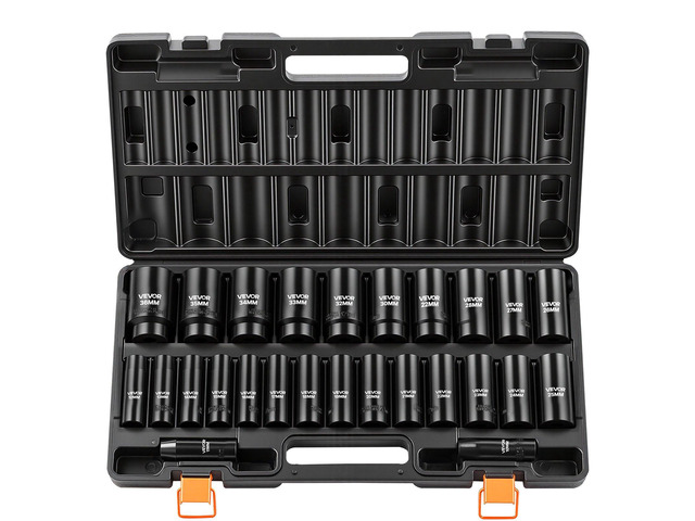 VEVOR Impact Socket Set, 1/2' Drive, 26-Piece Impact Sockets, 6-Point Sockets, Metric 10-30 mm, 32-36 mm, Easy to Identify, with a Sturdy Storage...