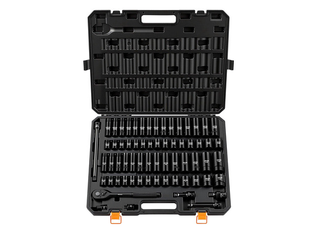 VEVOR Impact Socket Set, 1/2' Drive, 65-Piece Socket Set, 6 Point Sockets, SAE 3/8' to 1-1/4' and Metric 10-24 mm, Easy to Identify, with a Sturdy...