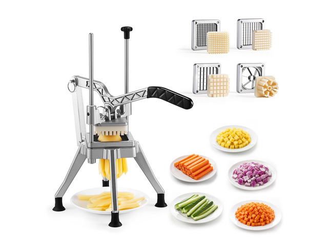 VEVOR French Fry Cutter, Commercial Vegetable Chopper with 4 Blades (1/2', 3/8', 1/4' & 6-Wedge with Corer), Lever Stainless Steel Potato Slicer...