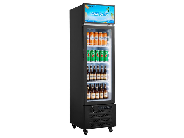 VEVOR Commercial Merchandiser Refrigerator, 6.1 Cu. Ft / 173 L Glass Door Display Refrigerator, Upright Beverage Cooler with Customizable Lightbox,...