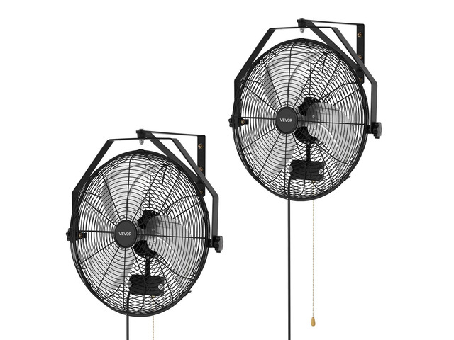 VEVOR Wall Mount Fan, 18 in Wall Mounted Hanging Fan with IP44-rated Protection, 3-Speed, Long Airflow Distance, Adjustable Rotation Angle,...