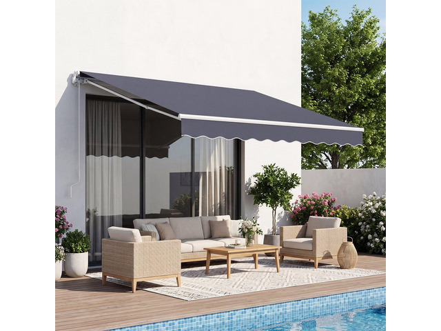 VEVOR Manual Retractable Awning, 8.2' x 6.6' Outdoor Patio Awning Retractable Sun Shade, Patio Door Window Water-Resistant Polyester Sunshade...