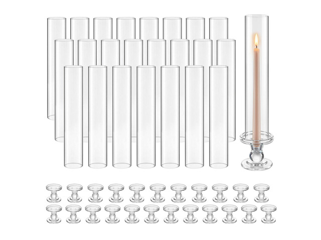 VEVOR Hurricane Candle Holders Set of 24, 12.6 in Tall Clear Glass Taper Candle Holders, High Borosilicate Glass, 2.36 in Cylinder for Wedding,...