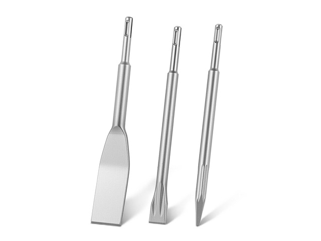 VEVOR SDS Plus Chisel Set, 3 pcs SDS Plus Rotary Hammer Drill Attachments, Includes Point, Flat, & Angled Spade Chisels, Heat Treated 40Cr Alloy...
