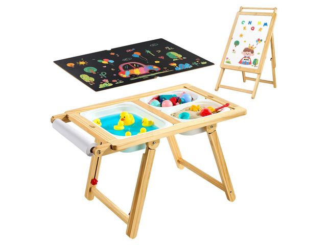 VEVOR Sensory Table for Toddlers, Wooden Kids Activity Table and Art Easel with Reversible Double-Sided Board, Storage Bins, for Boys and Girls...