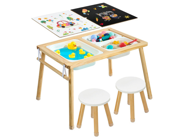 VEVOR Sensory Table for Toddlers, Wooden Kids Activity Table with 2 Stools, Double-Sided Board, Storage Bins, and Non-Slip Feet, for Boys and Girls...