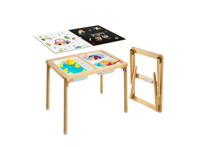 VEVOR Sensory Table for Toddlers, Foldable Wooden Kids Activity Table with Double-Sided Board, Storage Bins, and Non-Slip Feet, for Boys and Girls...