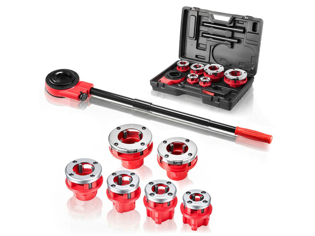 VEVOR Ratchet Pipe Threader Kit with 6 Dies, 1/2' NPT to 2' NPT Manual Ratcheting Pipe Threading Tool, Portable Pipes Threader Set with Toolbox for...