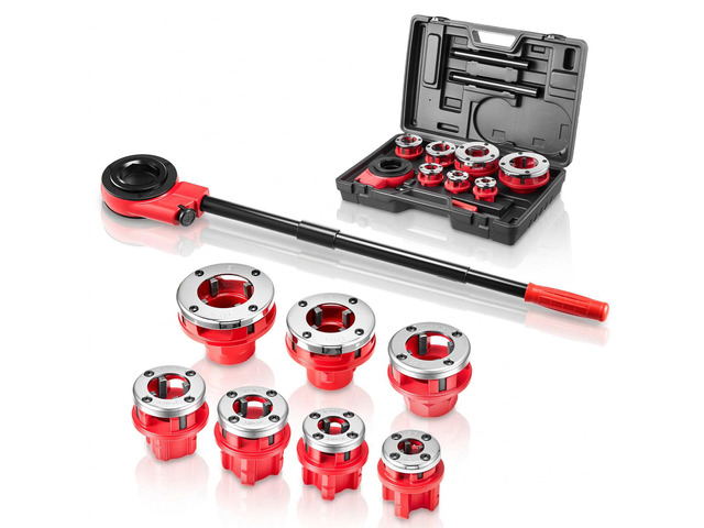 VEVOR Ratchet Pipe Threader Kit with 7 Dies, 3/8' NPT to 2' NPT Manual Ratcheting Pipe Threading Tool, Portable Pipes Threader Set with Toolbox for...