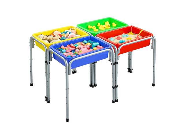VEVOR Sensory Table for Toddlers, Kids 4-Station Sand and Water Adjustable Play Table with Detachable Storage Bins and Non-Slip Feet, Carbon Steel...