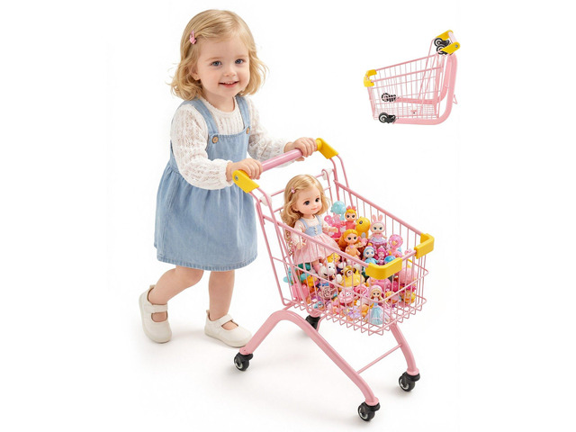 VEVOR Shopping Cart for Kids, Sturdy Steel Frame, Grocery Store Pretend Play Toy with Wheels, Dense Mesh Basket, Toy Shopping Cart Trolley,...
