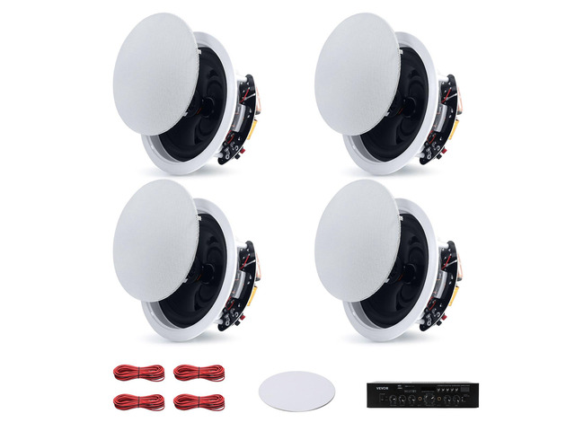 VEVOR Bluetooth Ceiling Speakers, 6.5', In Ceiling & In-Wall Speaker System with Amplifier, 2-Way, for Damp and Humid Placement, Home Theater,...