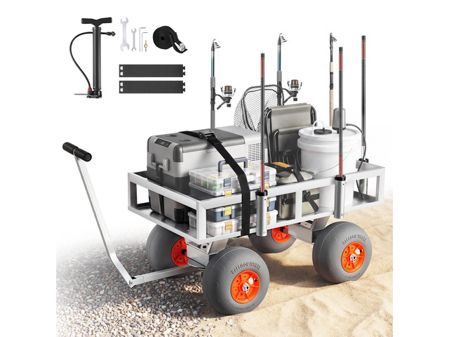 VEVOR Beach Fishing Cart, 350 lbs Load Capacity, Fishing Cart Wagon with Heavy-Duty Aluminum Alloy Frame, 13-Inch All-Terrain PU Balloon Tires, 6...