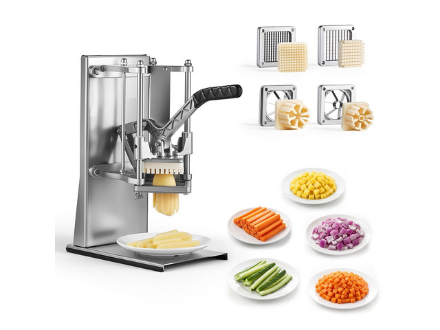 VEVOR French Fry Cutter, Commercial Vegetable Chopper with 4 Blades - 1/4', 3/8', 6-Wedge Slicer & Apple Corer - Wall Mount Stainless Steel Potato...