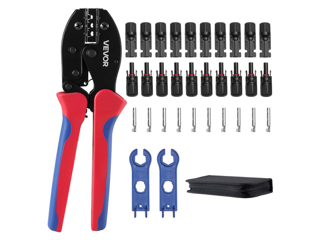 VEVOR Crimping Tool, 14-10 AWG Ratcheting Solar Connector Crimper Tool Kit, Clear Metric & AWG Markings, with 10 Pairs Solar Connectors, 10 Pairs...