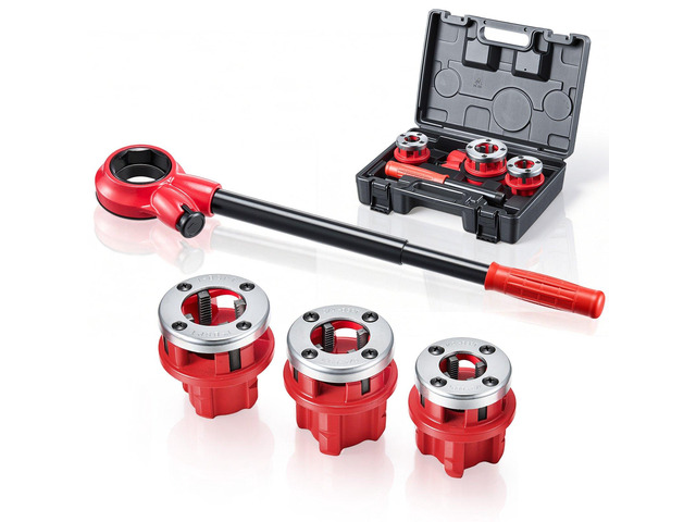 VEVOR Ratchet Pipe Threader Kit with 3 Dies, 1/2' BSPT, 3/4' BSPT, 1' BSPT Manual Ratcheting Pipe Threading Tool, Portable Pipes Threader Set with...