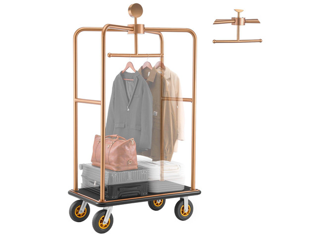 VEVOR Hotel Luggage Cart, 1200 lbs Heavy Duty Bellman Cart with Stainless Steel Frame, 8 in Rubber Wheels, Black Carpeted Deck, Commercial Luggage...
