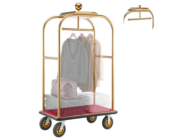 VEVOR Hotel Luggage Cart, 1200 lbs Heavy Duty Bellman Cart with Stainless Steel Frame, 8 in Rubber Wheels, Red Carpeted Deck, Commercial Luggage...