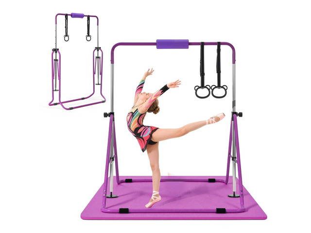 VEVOR Gymnastic Bars for Kids, 140 lbs Capacity Folding Training Kip Bar with Mat, Adjustable Height Gymnastic Horizontal Bar for Home, Training...