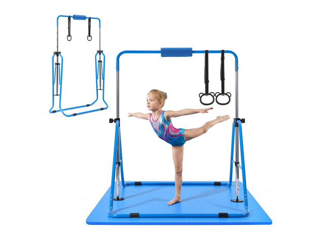 VEVOR Gymnastic Bars for Kids, 140 lbs Capacity Folding Training Kip Bar with Mat, Adjustable Height Gymnastic Horizontal Bar for Home, Training...